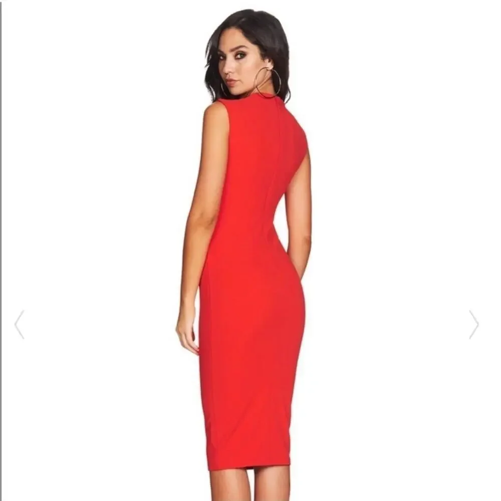 Nookie NEW Red Sweetheart Plunge Neck Bodycon Madonna Midi Dress In Cherry XS